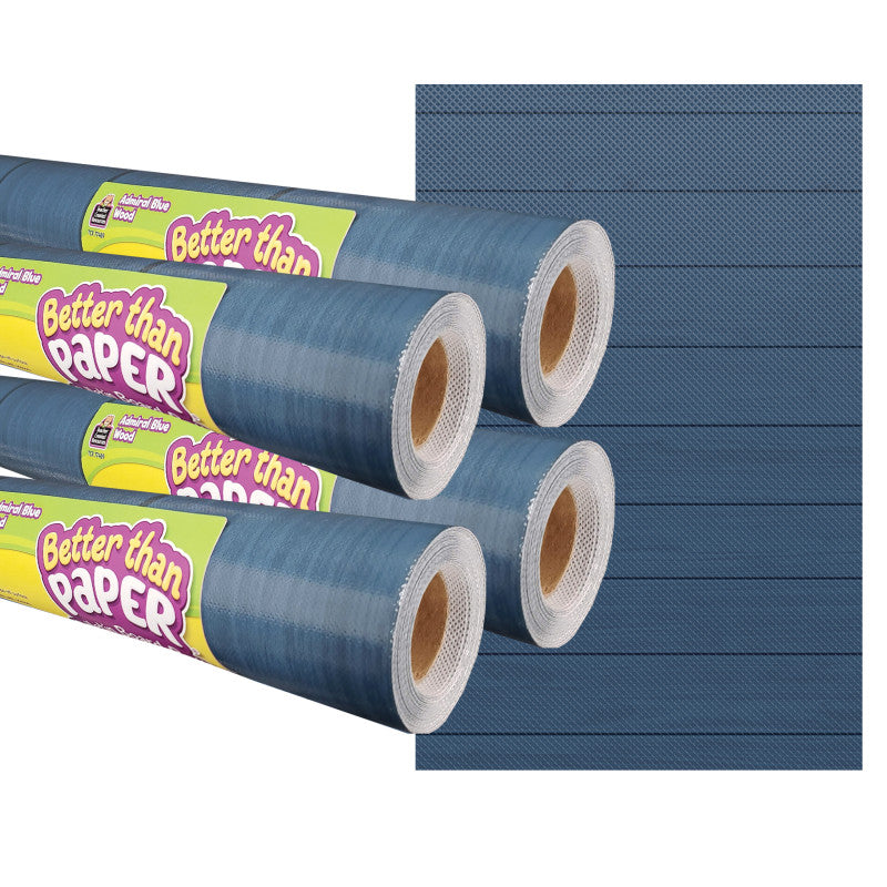 TEACHER CREATED RESOURCES - Admiral Blue Wood Better Than Paper Bulletin Board Roll, 4' x 12', Pack of 4