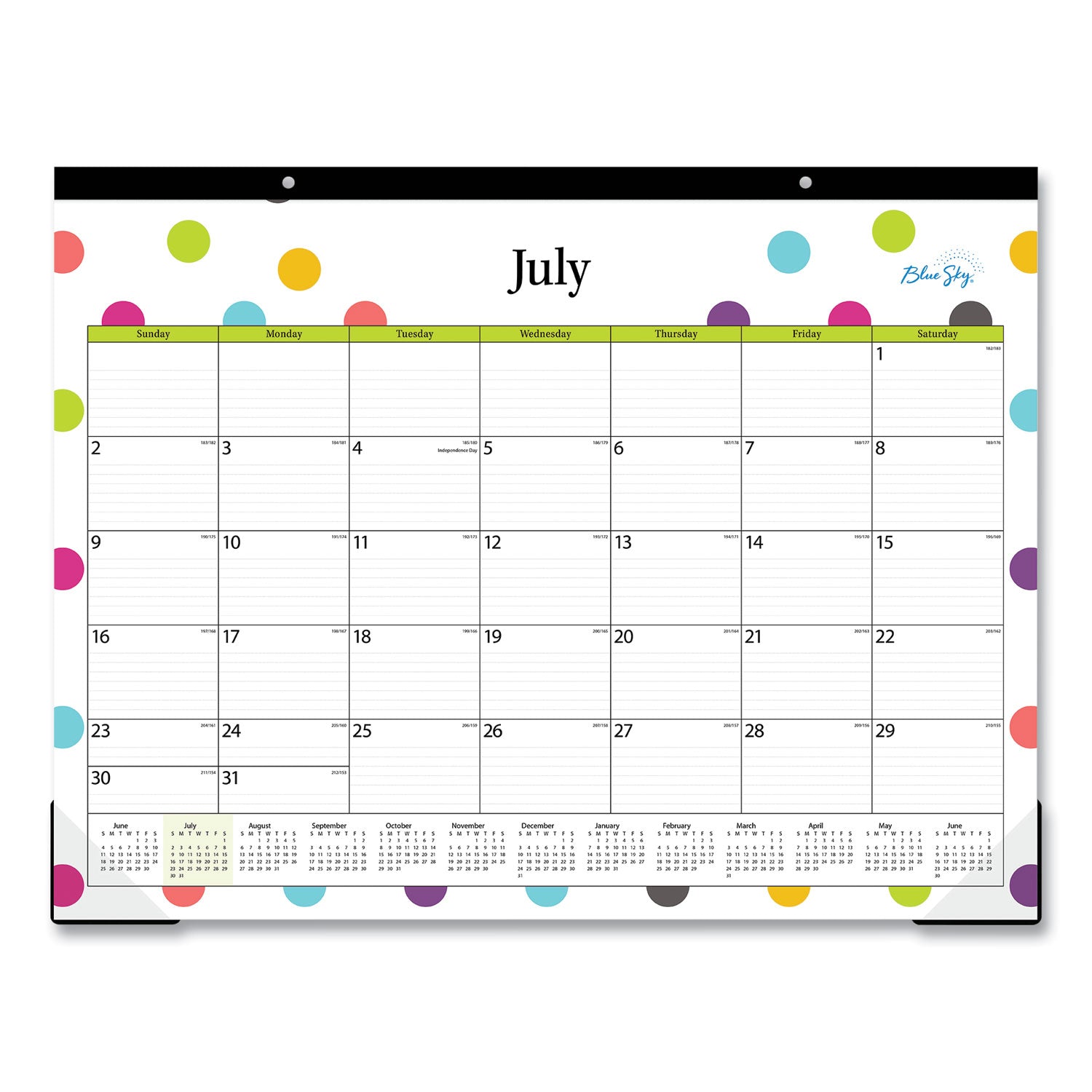 Teacher Dots Academic Desk Pad, 22 x 17, Black Binding, Clear Corners, 12-Month (July to June): 2025 to 2026