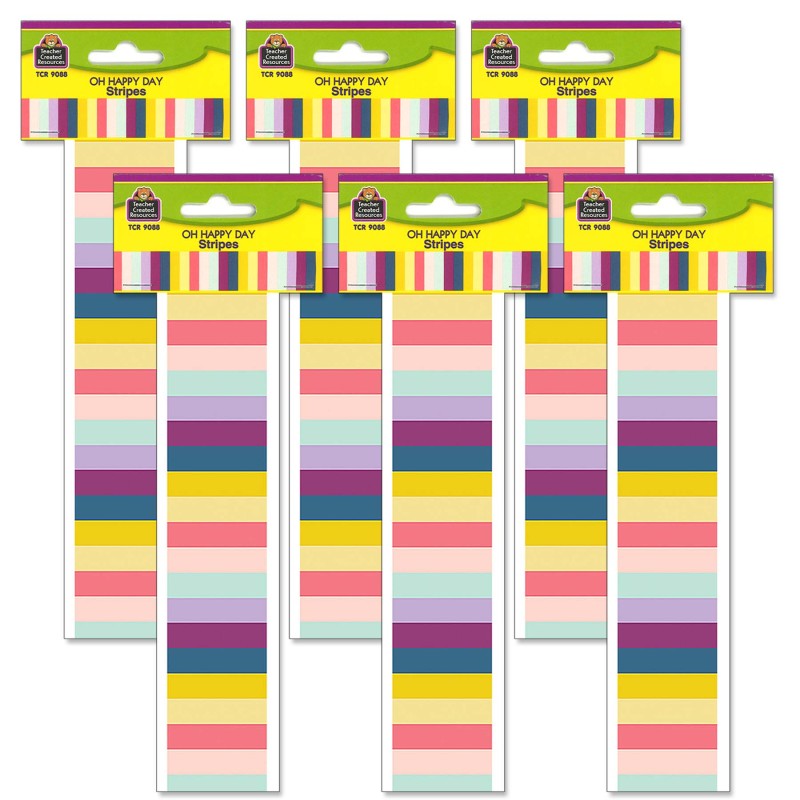 TEACHER CREATED RESOURCES - Oh Happy Day Stripes Straight Border Trim, 35 Feet, 6 Packs
