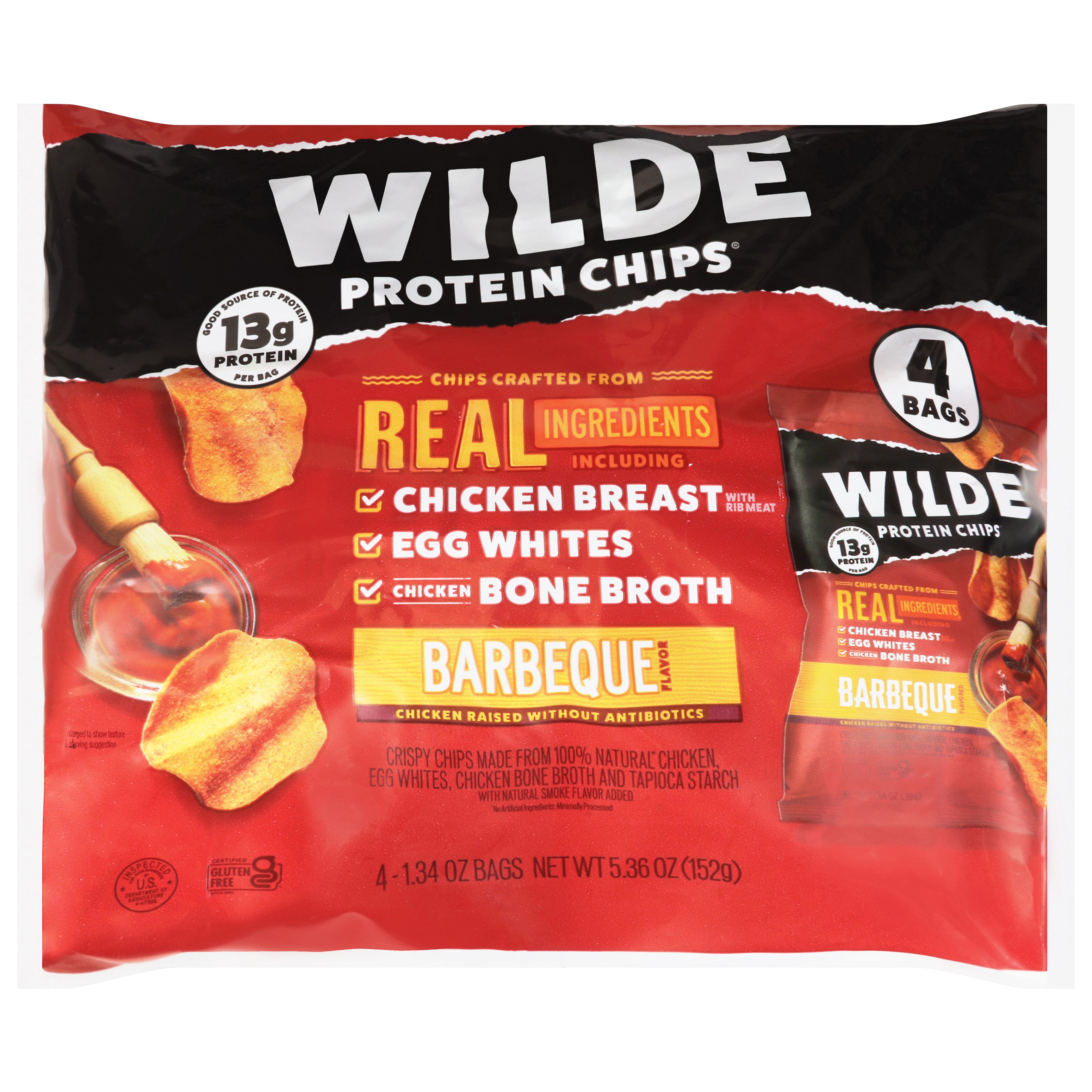 Wilde Barbeque Flavor Protein Chips 4 - 1.34 oz Bags - Case of 8