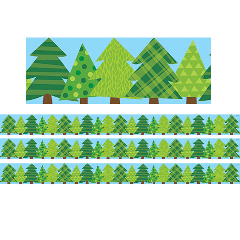 CREATIVE TEACHING PRESS - Woodland Friends Patterned Pine Trees EZ Border, 48 Feet Per Pack, 3 Packs