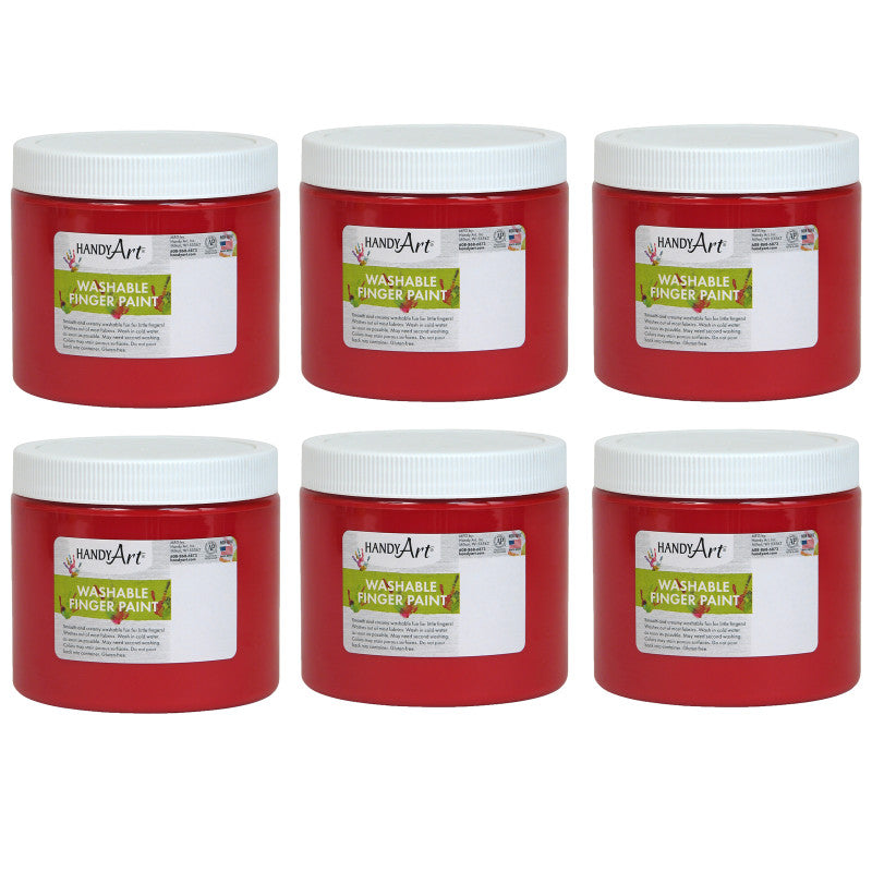 HANDY ART - Washable Finger Paint, Red, 16 oz., Pack of 6