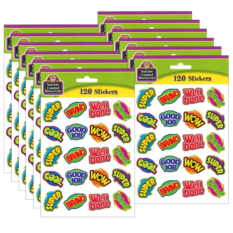 TEACHER CREATED RESOURCES - Positive Words Stickers, 120 Per Pack, 12 Packs