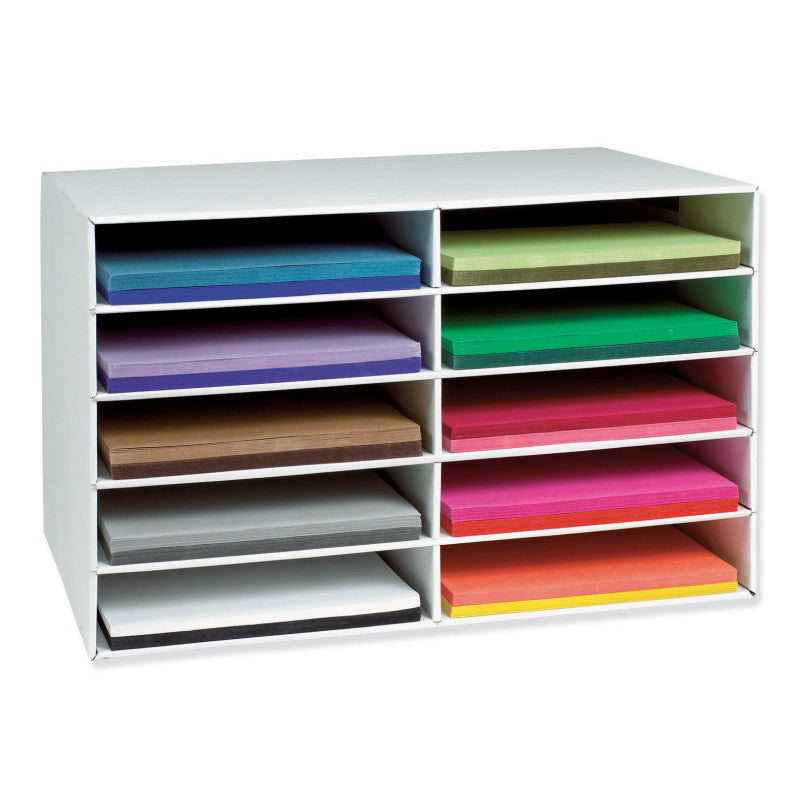 CLASSROOM KEEPERS - 12" x 18" Construction Paper Storage, 10-Slot, White, 17"H x 27"W x 19"D