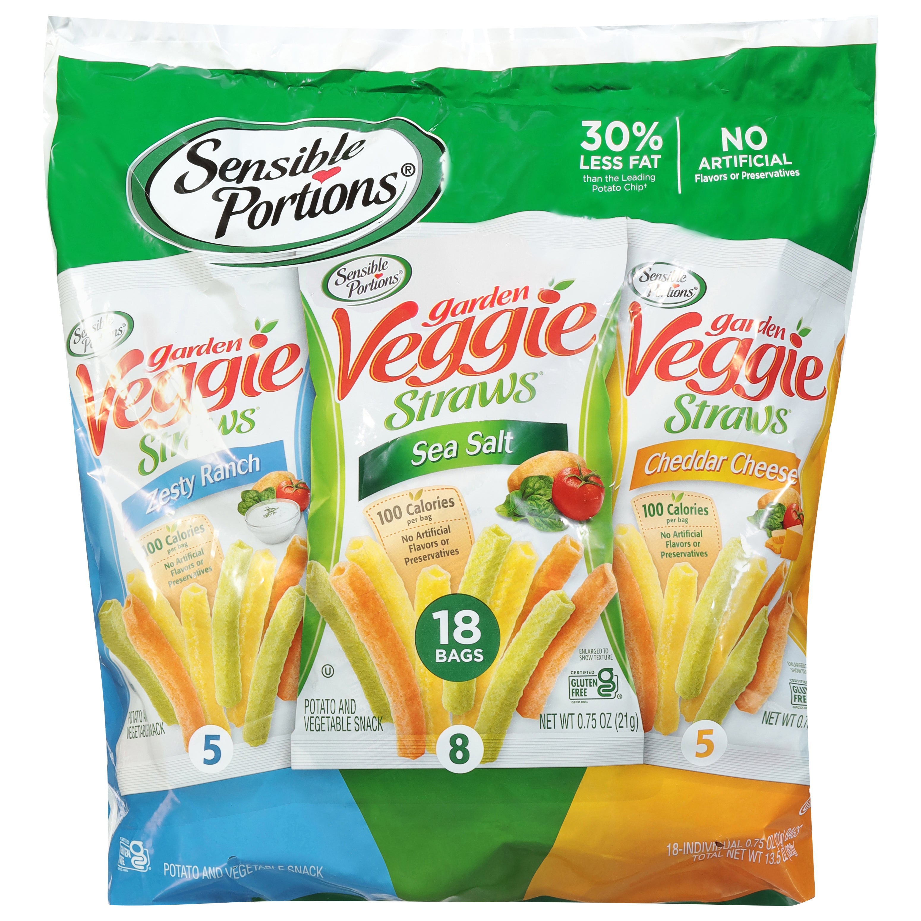 Sensible Portions Garden Veggie Straws Potato and Vegetable Snack Variety Pack 18 - 0.75 oz Bags - Case of 6