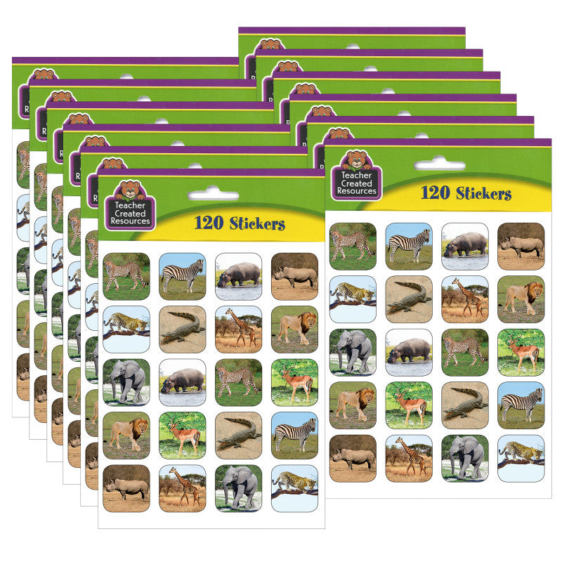 TEACHER CREATED RESOURCES - Safari Animals Stickers, 120 Per Pack, 12 Packs
