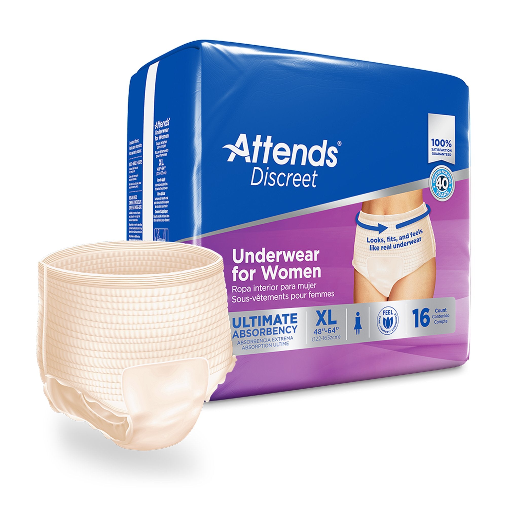 Attends Healthcare Products - Female Adult Absorbent Underwear Attends® Discreet Pull On with Tear Away Seams X-Large Disposable Heavy Absorbency [16/BG]