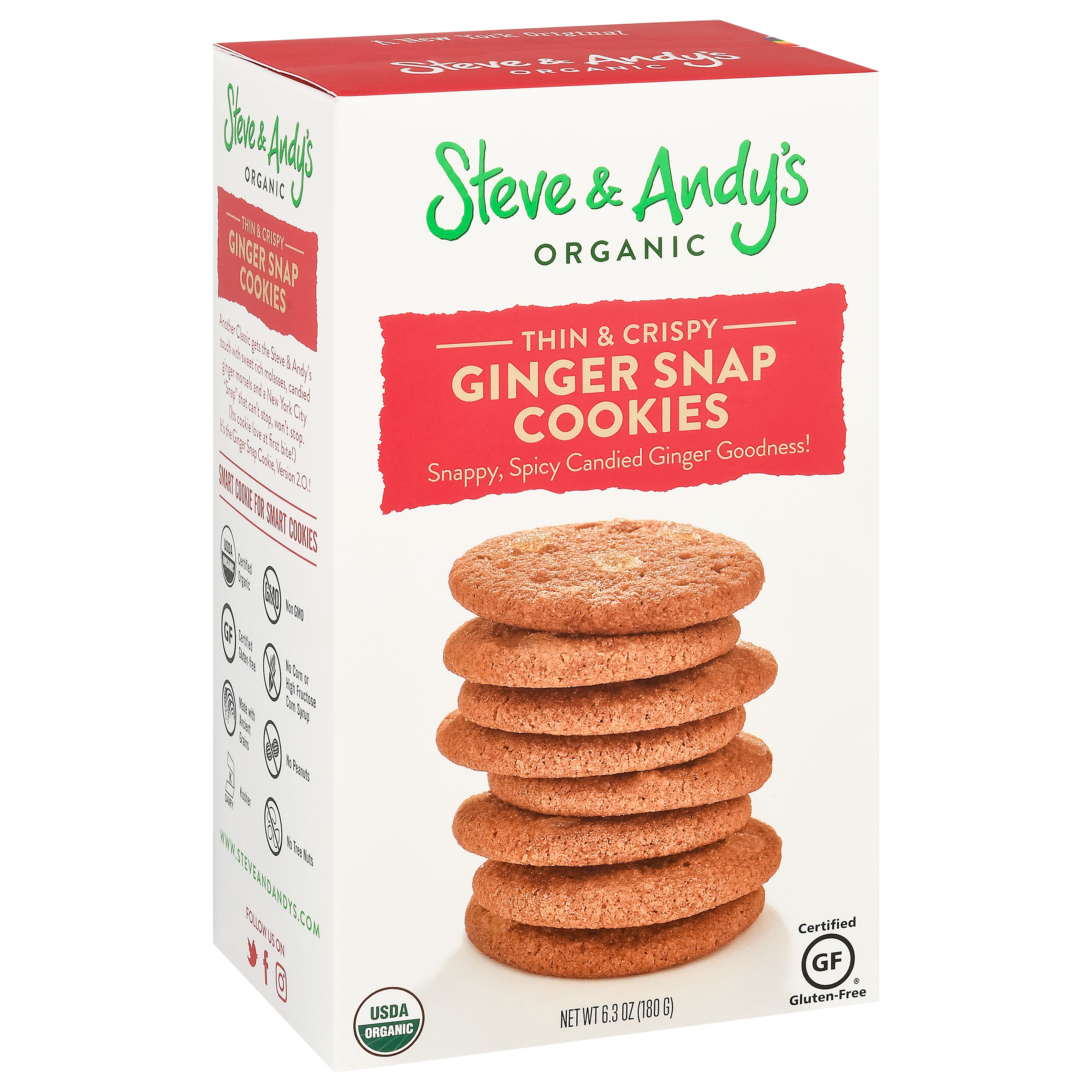 Steve & Andy's Organic Ginger Snap Cookies 6.3 oz - Case of 6