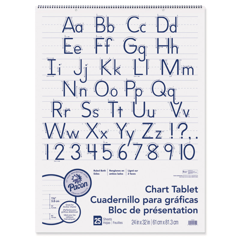 Chart Tablet, Manuscript Cover, 1-1/2" Ruled, 24" x 32", 25 Sheets