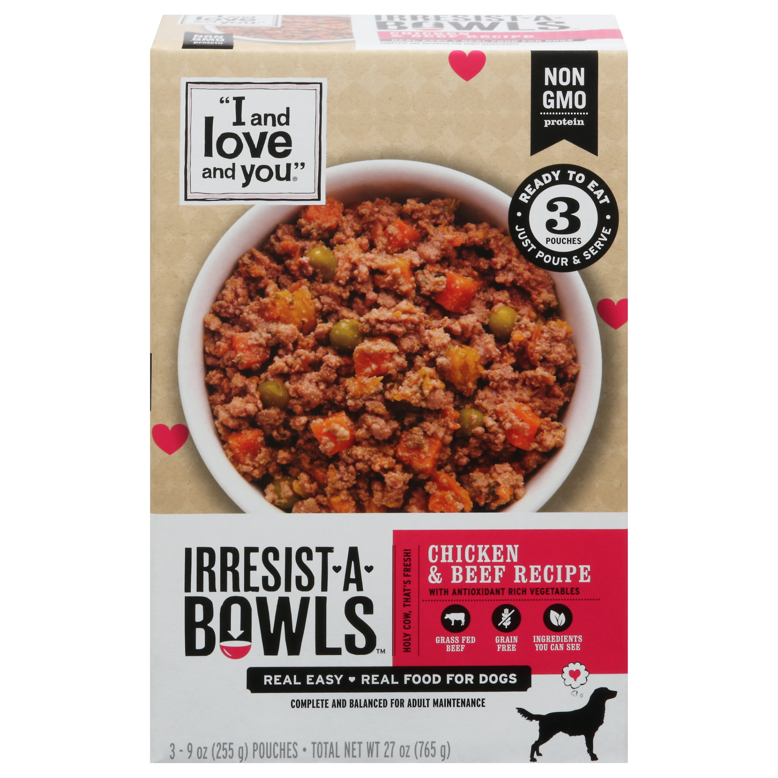 I and Love and You Irresist-A-Bowls Chicken & Beef Recipe Food for Dogs 3 - 9 oz Pouches - Case of 2