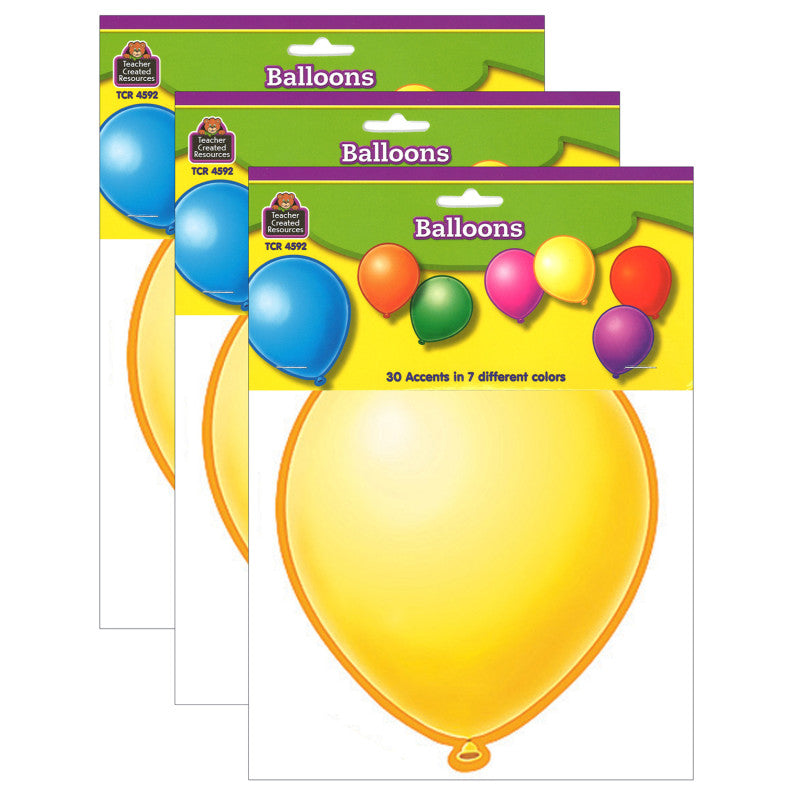 TEACHER CREATED RESOURCES - Balloons Accents, 30 Per Pack, 3 Packs