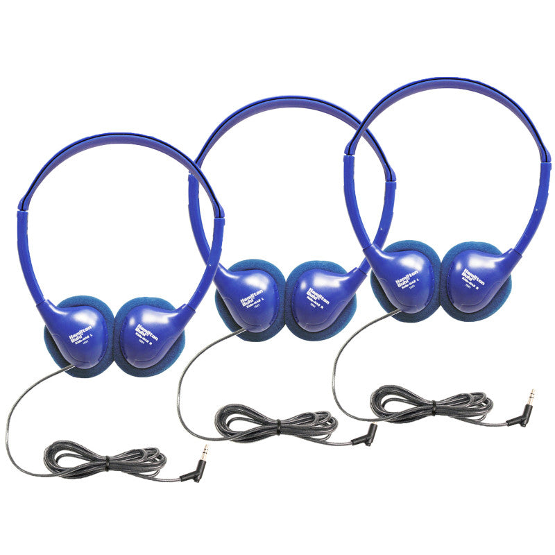 HAMILTONBUHL - Kids On-Ear Blue Stereo Headphone, Pack of 3