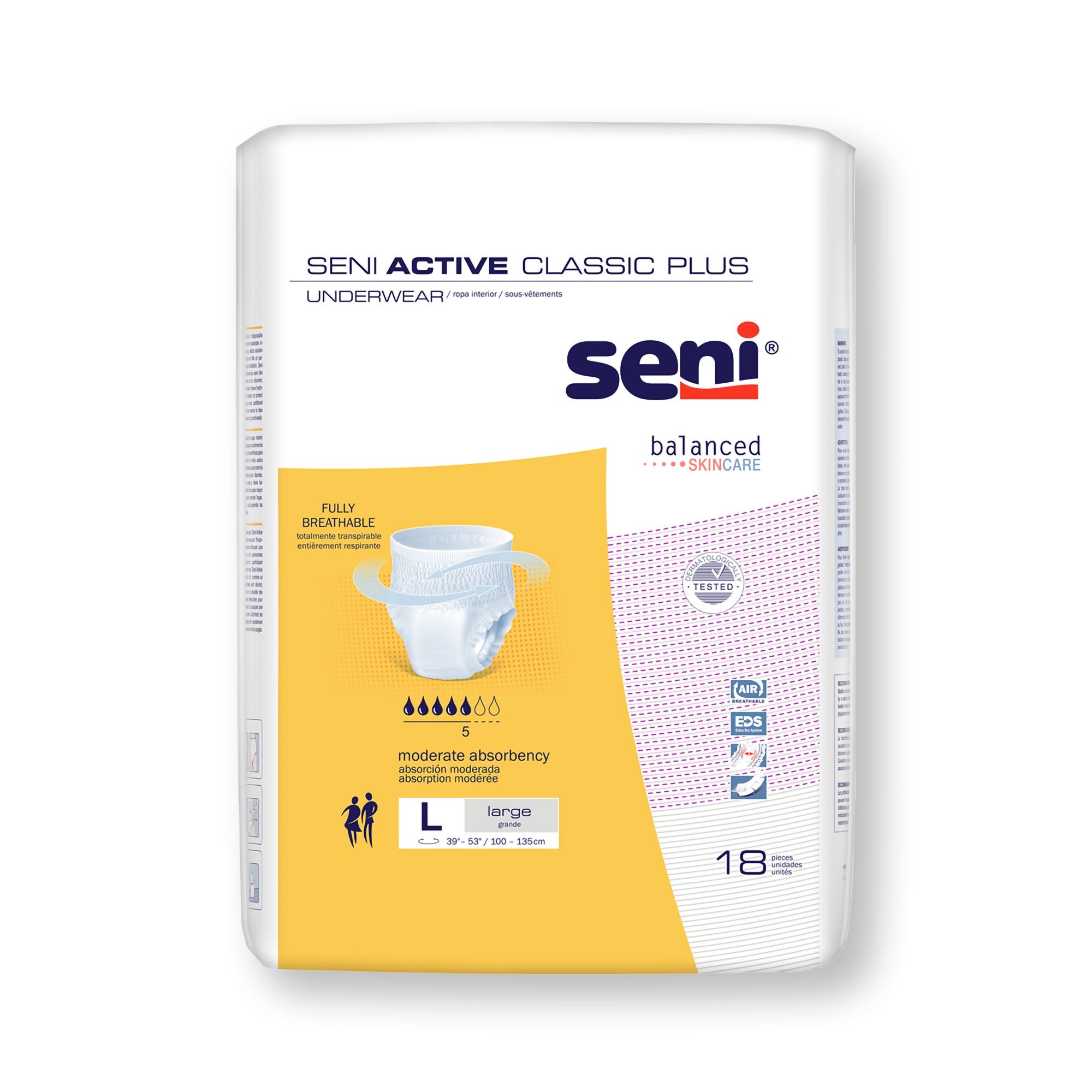 TZMO USA Inc - Unisex Adult Absorbent Underwear Seni® Active Classic Plus Pull On with Tear Away Seams Large Disposable Moderate Absorbency [18/PK]