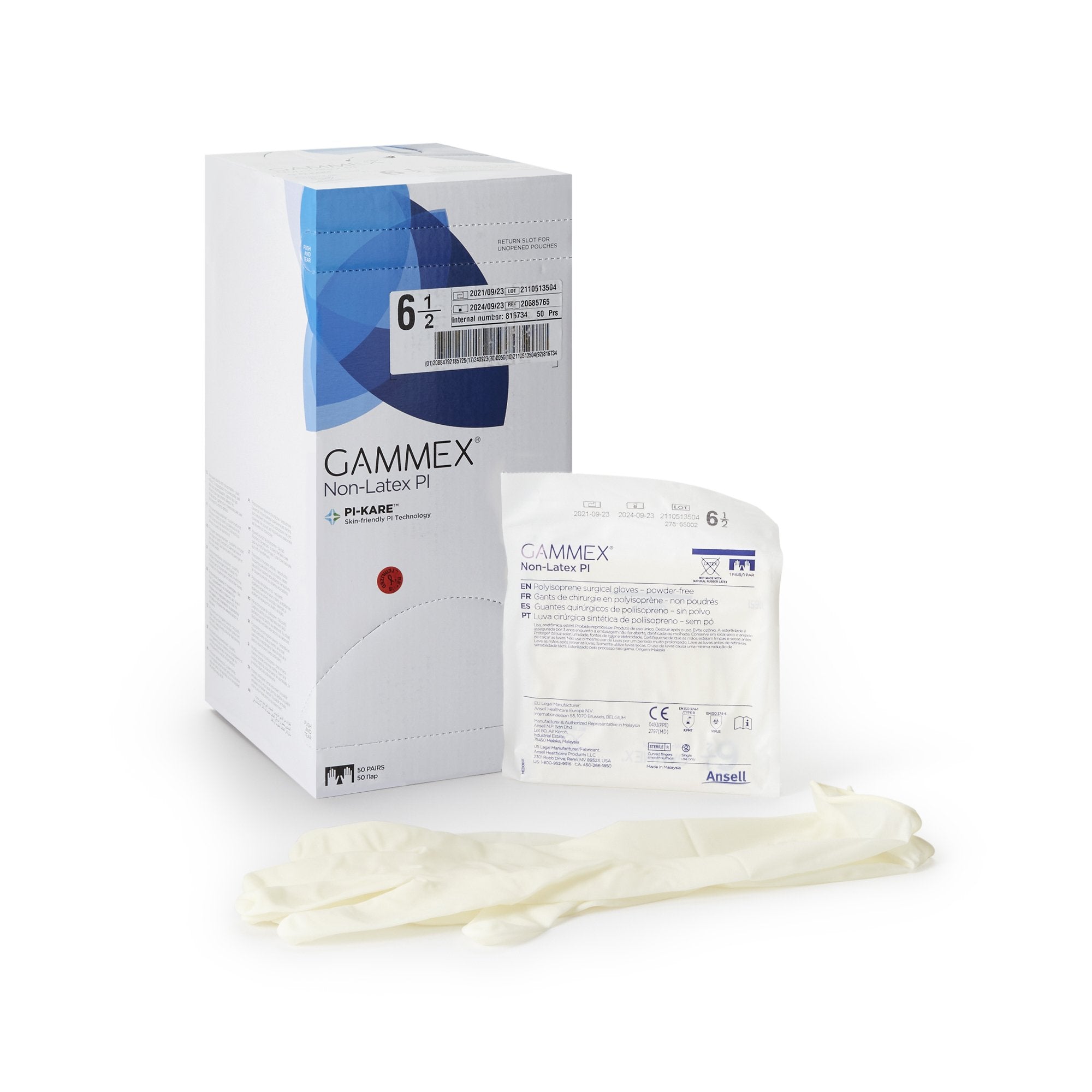 Ansell - Surgical Glove GAMMEX® Non-Latex PI Size 6.5 Sterile Polyisoprene Standard Cuff Length Micro-Textured White Chemo Tested [50/BX]
