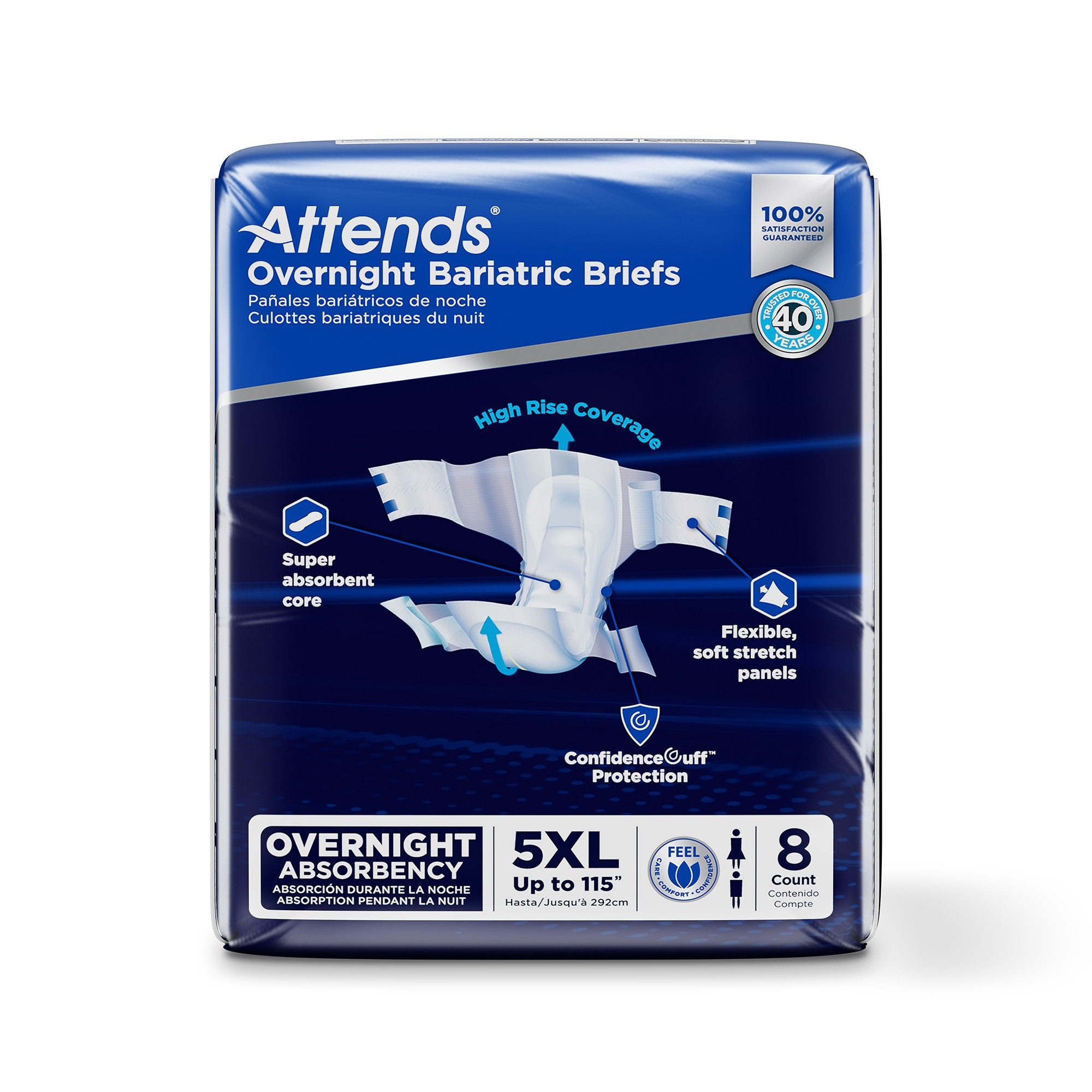 Attends Healthcare Products - Unisex Adult Incontinence Brief Attends® Overnight Bariatric 5X-Large Disposable Heavy Absorbency [8/BG]