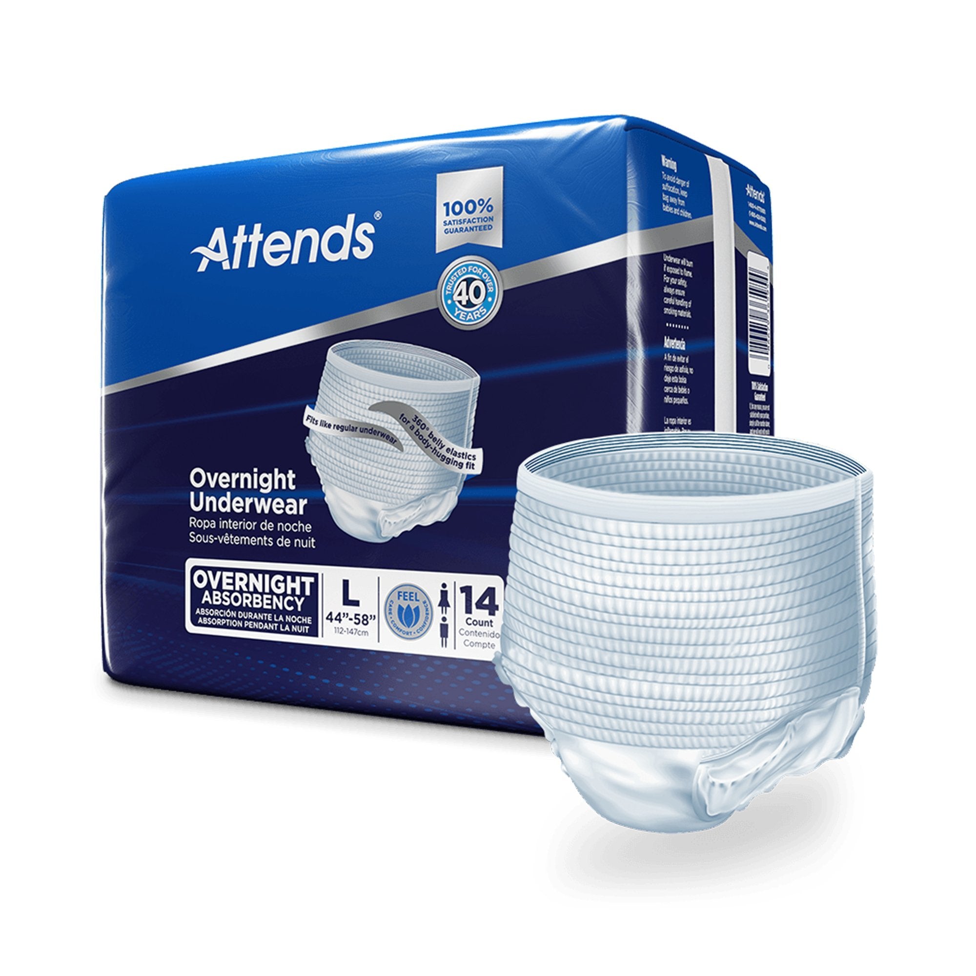 Attends Healthcare Products - Unisex Adult Absorbent Underwear Attends® Overnight Pull On with Tear Away Seams Large Disposable Heavy Absorbency [14/BG]