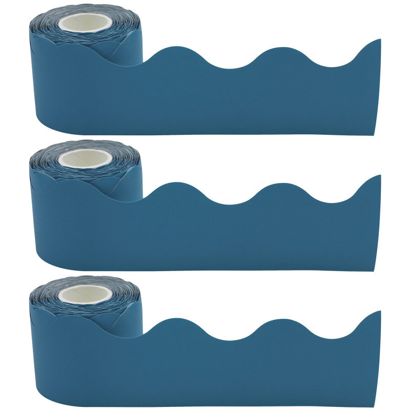 TEACHER CREATED RESOURCES - Slate Blue Scalloped Rolled Border Trim, 50 Feet Per Roll, Pack of 3