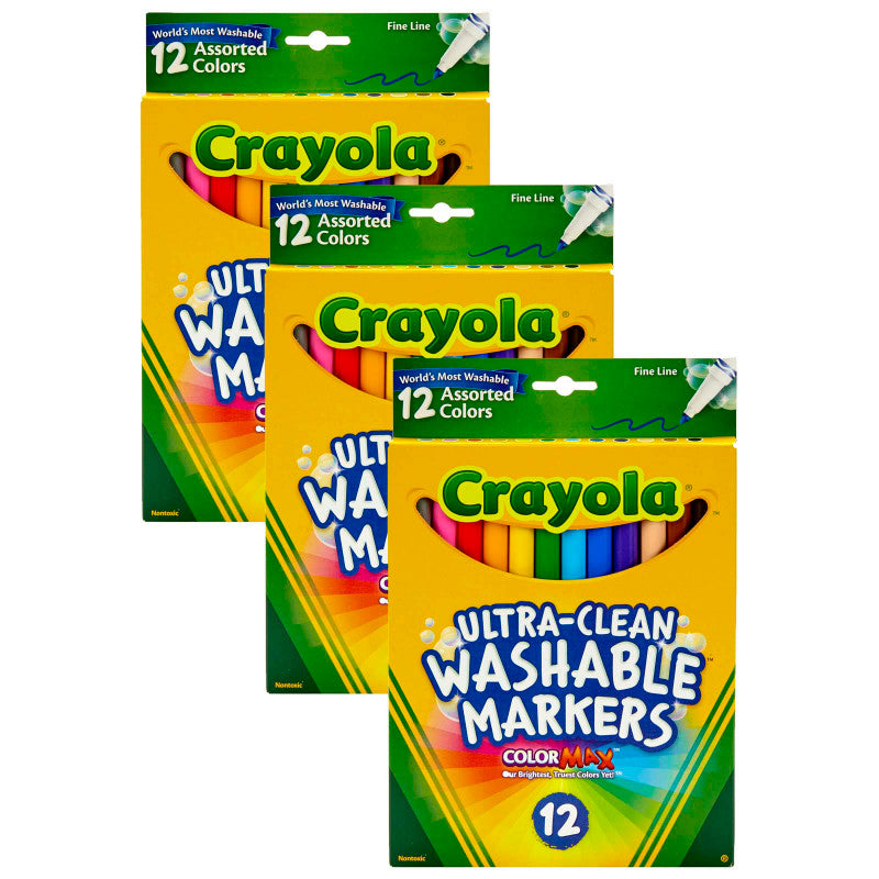 Ultra-Clean Markers, Fine Line, Assorted Colors, 12 Per Box, 3 Boxes