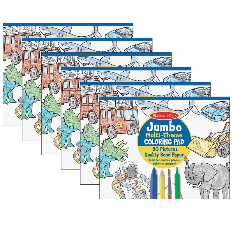 MELISSA & DOUG - Jumbo Multi-Theme Coloring Pad, 11" x 14", Blue, Pack of 6