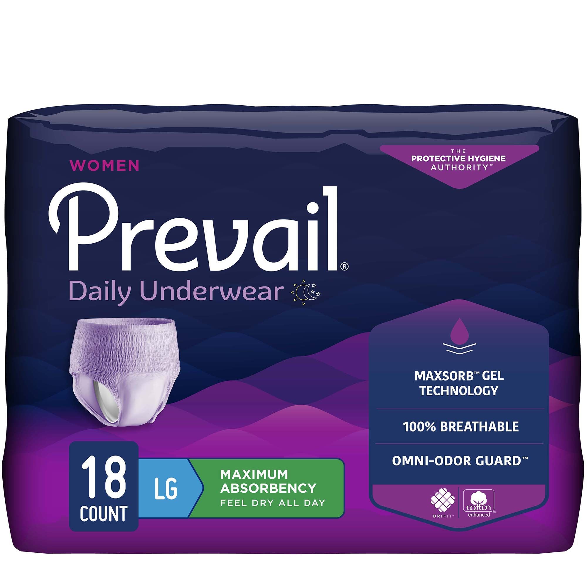 First Quality - Female Adult Absorbent Underwear Prevail® Daily Underwear Pull On with Tear Away Seams Large Disposable Heavy Absorbency [18/BG]