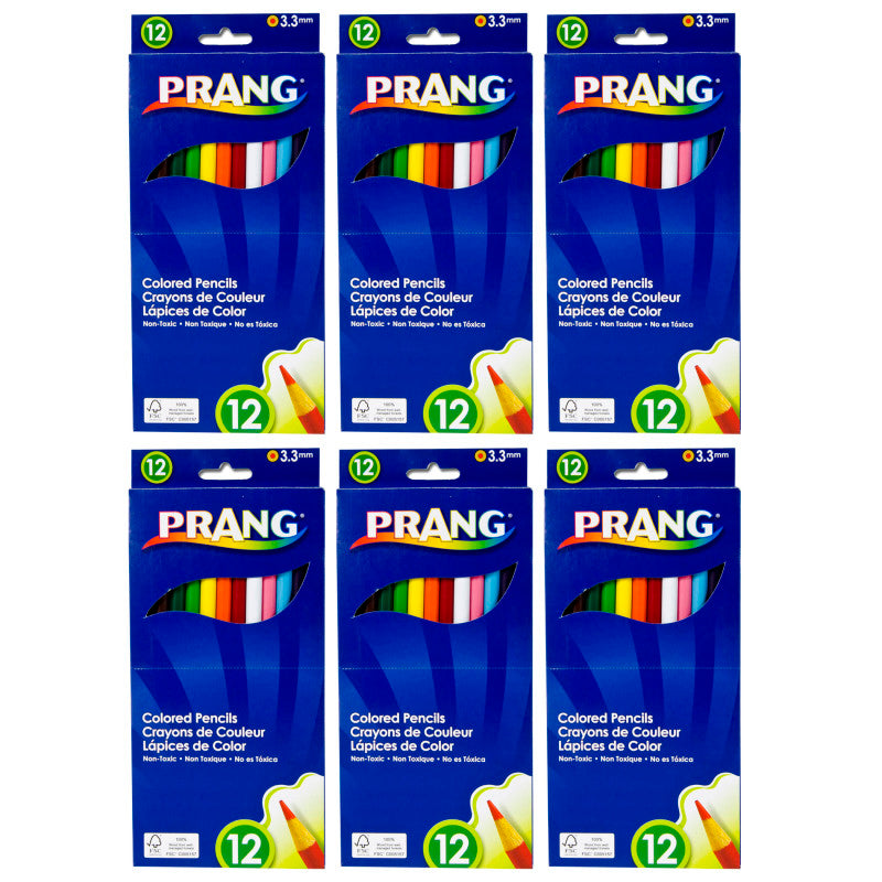 PRANG - Thick Core Colored Pencils, Assorted Colors, 3.3 mm core, 12 Per Pack, 6 Packs