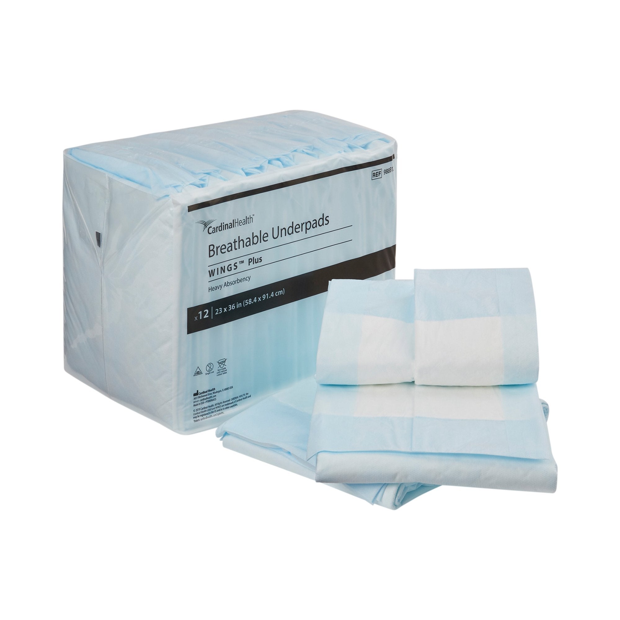 Cardinal - Disposable Underpad Wings™ Breathable Plus 23 X 36 Inch Fluff / Polymer Heavy Absorbency [1/BG]