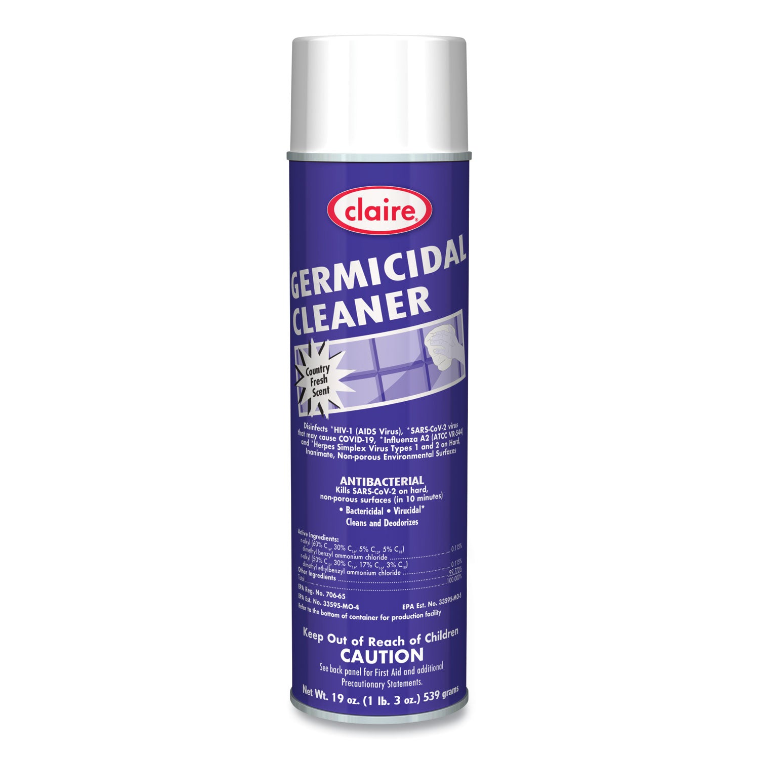 Germicidal Cleaner, Country Fresh Scent, 19 oz Aerosol Spray, 12/Carton