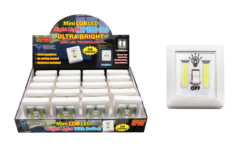 DIAMOND VISIONS - Diamond Visions Manual Battery Powered Mini COB LED Night Light w/Switch - Case of 20 [08-1845]