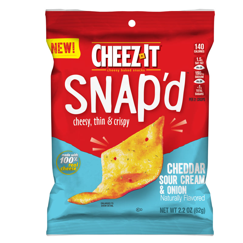 CHEEZ-IT - Cheez-It Snap'd Cheddar Sour Cream and Onion Chips 2.2 oz Bagged - Case of 6