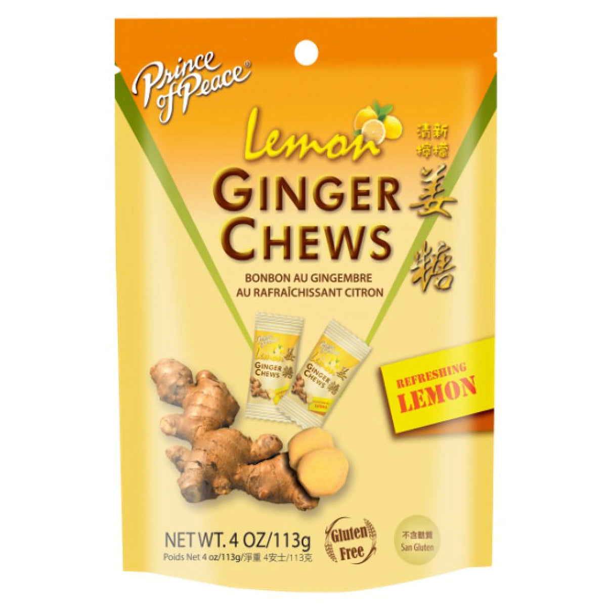Prince of Peace Ginger/Lemon Chewy Candy 4 oz - Case of 12