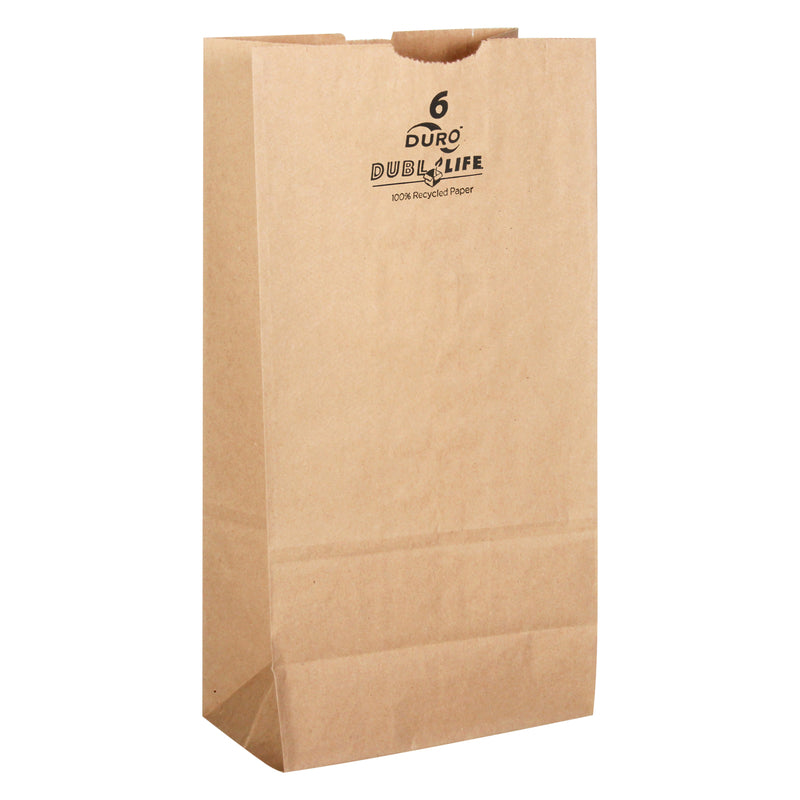 DUBL-LIFE NAT REC FSC 6 LB 500 - Dubl Life Paper Brown Shopping Bag Recycled 500 pk 6 in. H X 3.625 in. W X 11 in. L