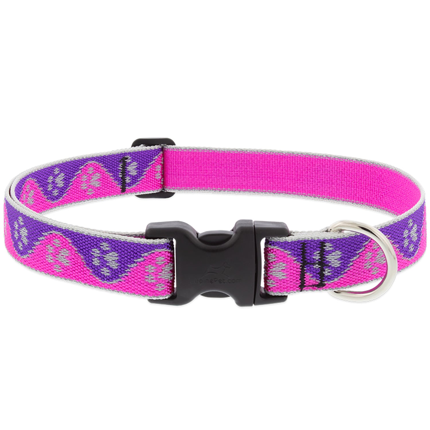 LupinePet Reflective Pink Paws Nylon Dog Adjustable Collar