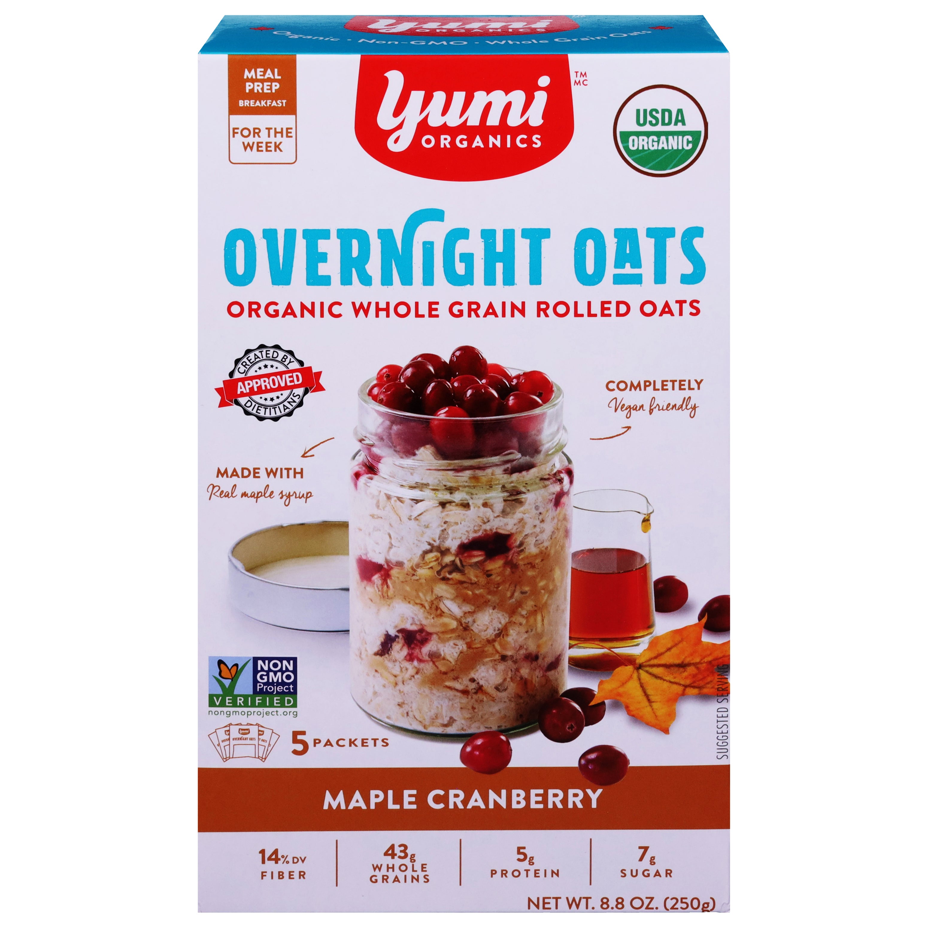 Yumi Organics Organic Whole Grain Rolled Maple Cranberry Overnight Oats 8.8 oz - Case of 6