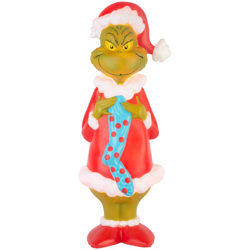 DR. SEUSS - Dr. Seuss Incandescent White Grinch with Stocking 24 in. Blow Mold