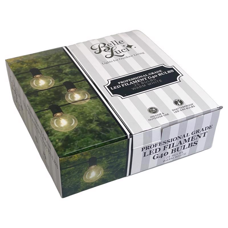 BELLE LUCI - Belle Luci Holiday Bright Lights G40 Single Filament LED Replacement Bulb Warm White 2 in. 25 lights