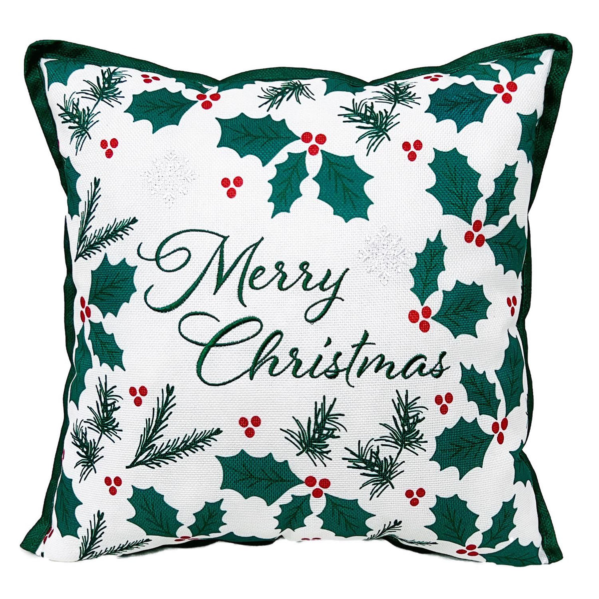 Celebrations Home White Holly Berry Merry Christmas Pillow 16 in. - Case of 4