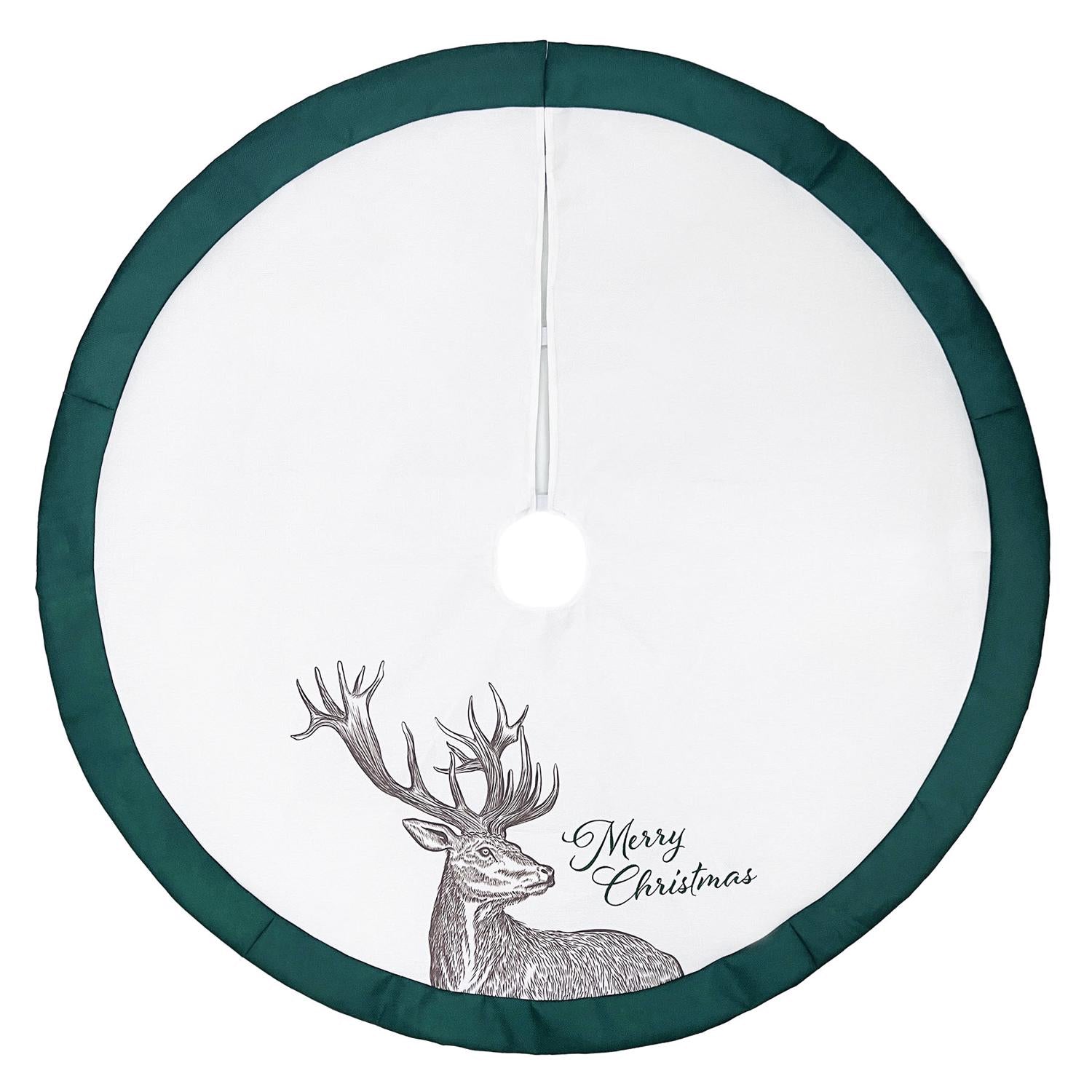 Celebrations Home Green/White Merry Christmas Deer Tree Skirt 48 in. - Case of 4