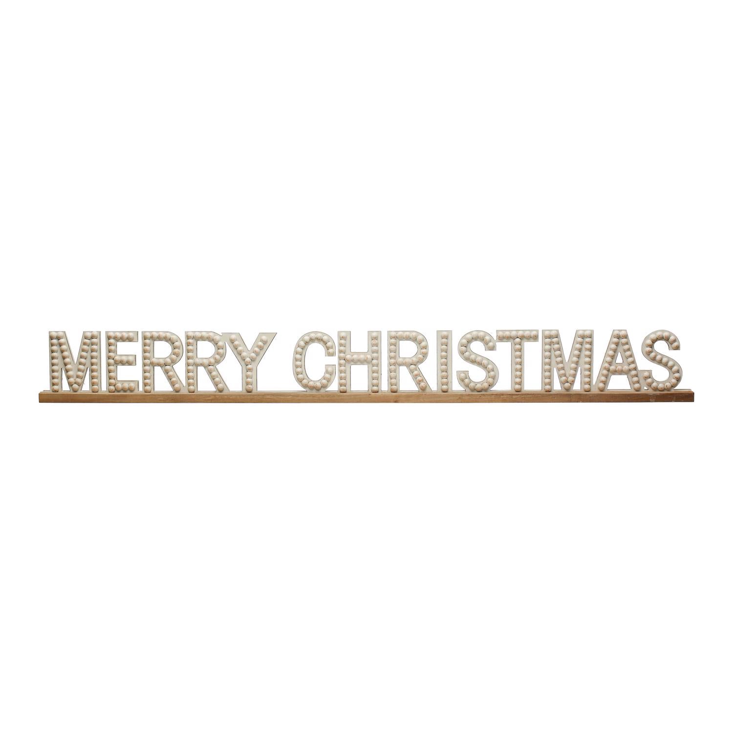 Creative Co-Op Natural/White Hobnail Merry Christmas Sign 6 in. - Case of 4