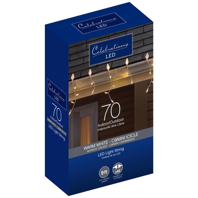 CELEBRATIONS - Celebrations Blue LED C9 Warm White 70 ct Icicle Christmas Lights 9 ft.