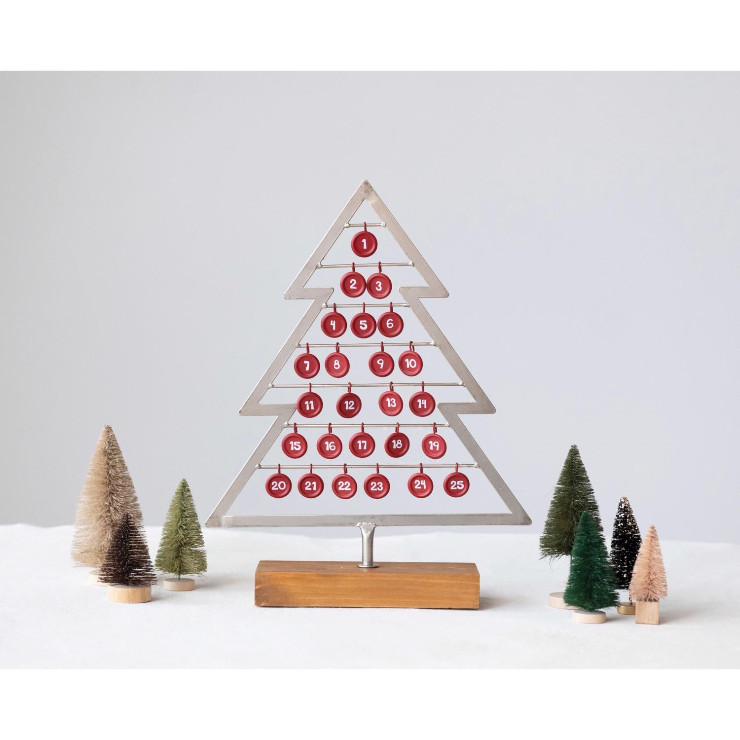 Creative Co-Op Red/Silver Christmas Tree Calendar Table Decor 15 in. - Case of 8