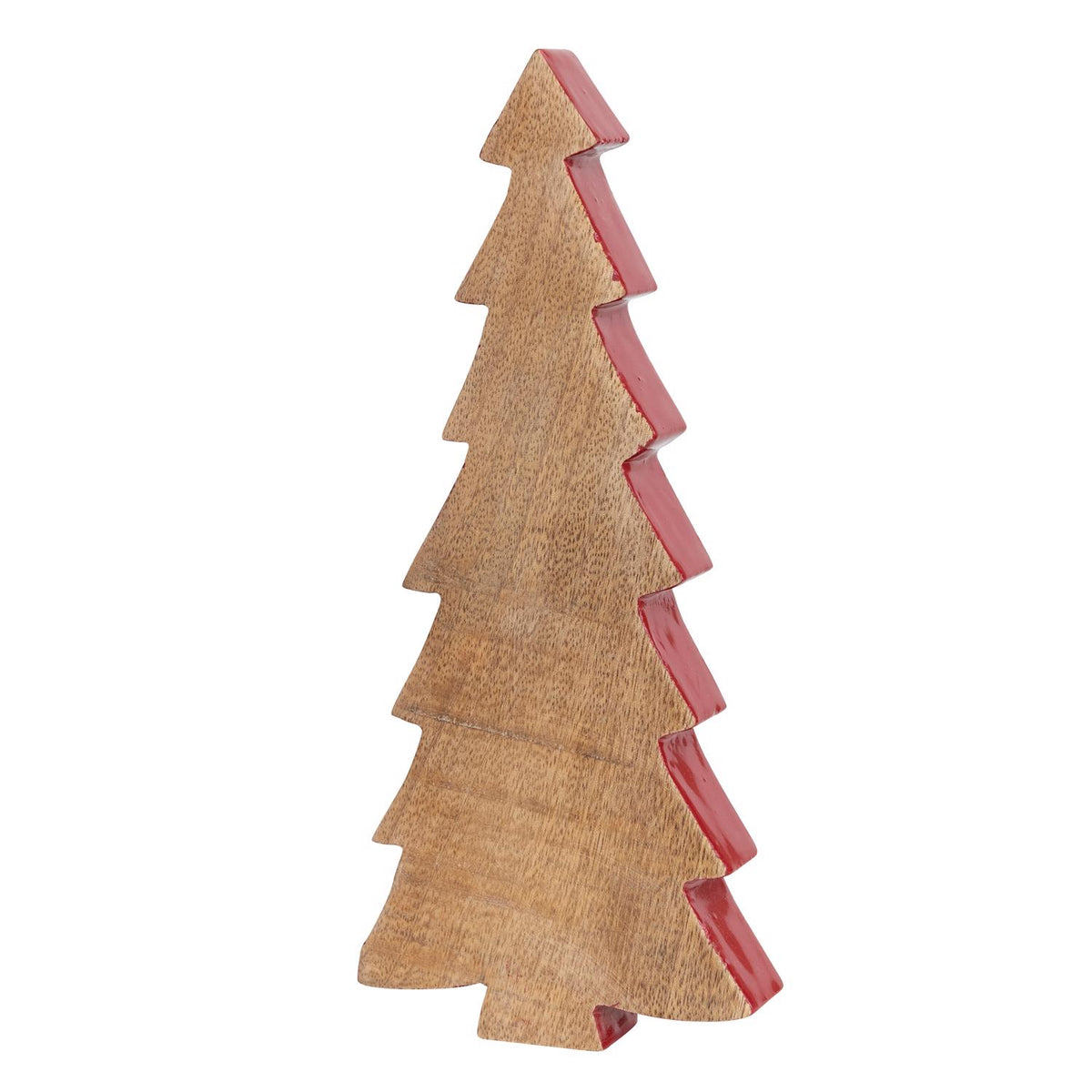 Creative Co-Op Natural Mango Wood Christmas Tree w Red Enameled Edge Table Decor 11 in. - Case of 12