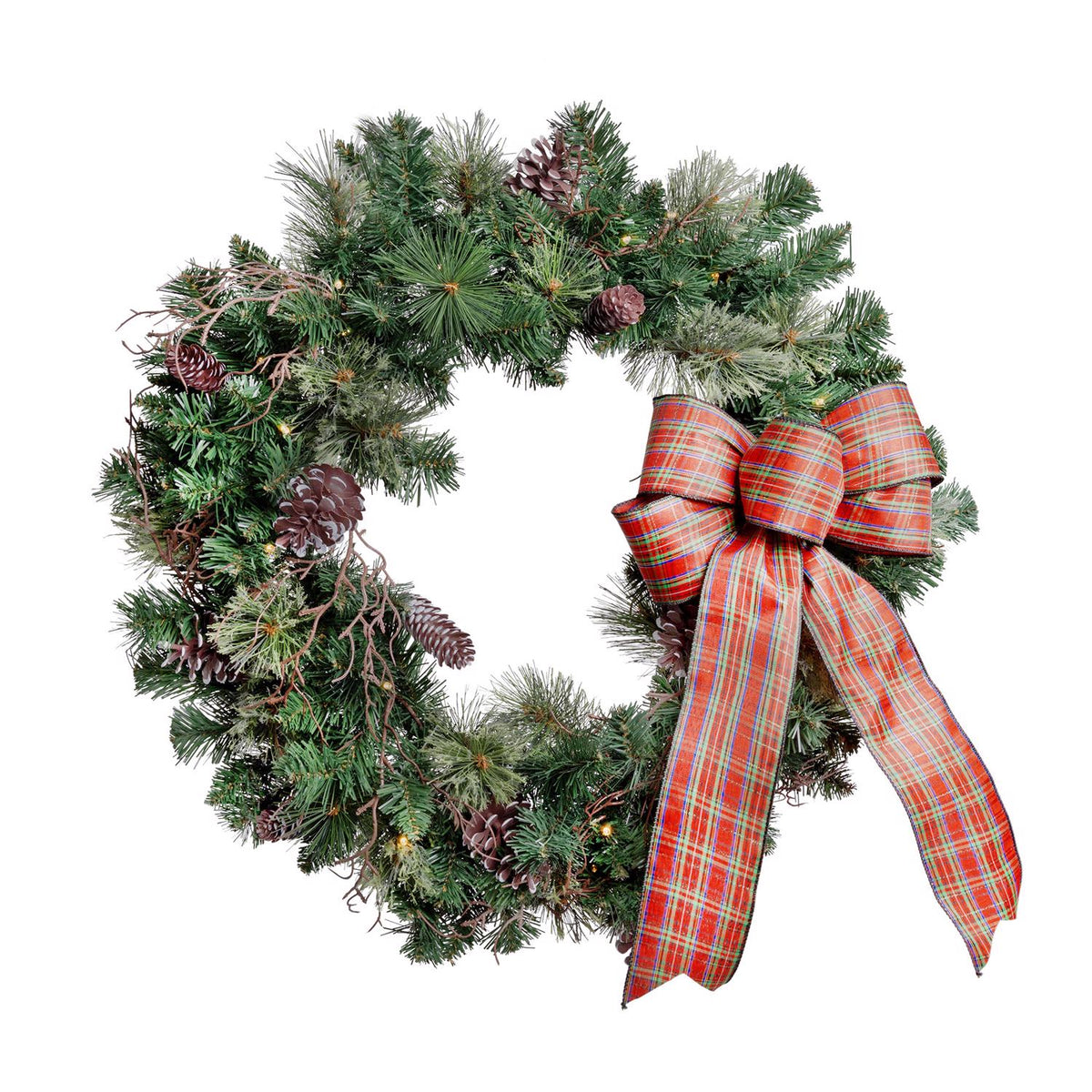 Celebrations 30 in. D LED Prelit Multicolored Twig Pine Bow Wreath - Case of 4