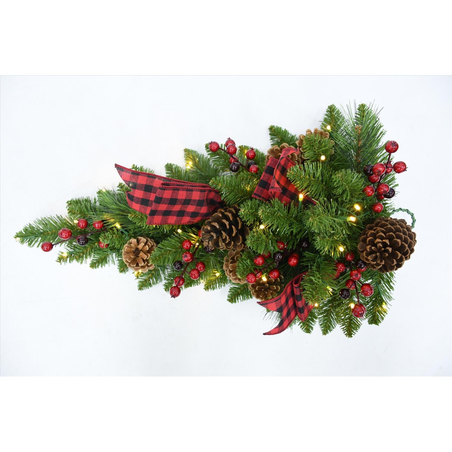 Celebrations 12 in. D X 2 ft. L LED Prelit Multicolored Twig Pine Bow Teardrop Wreath - Case of 6
