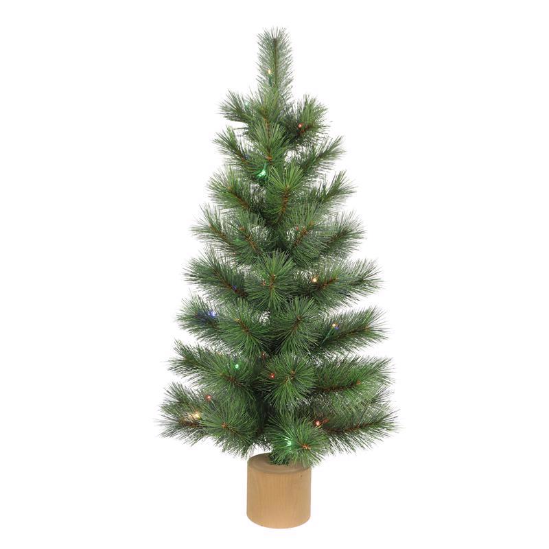 CELEBRATIONS - Celebrations 3 ft. Slim LED 50 ct Table Top with Wood Base Color Changing Christmas Tree