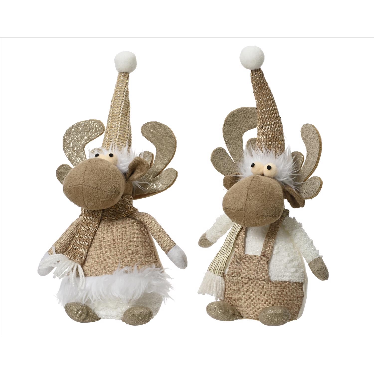 Decoris White/ Brown Plush Deer 11.81 in. - Case of 12