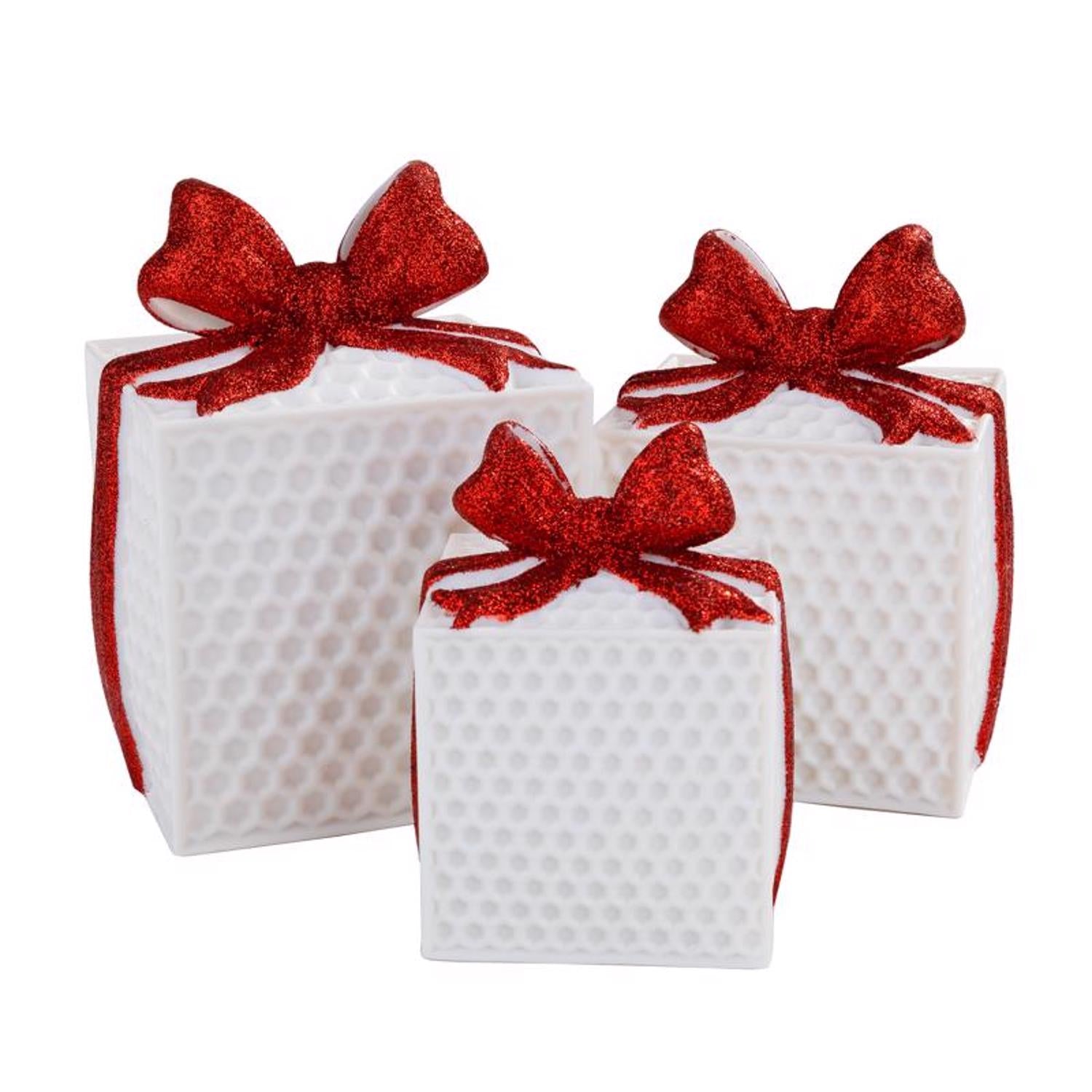 Lin-Con Marketing Omega Bright Designs LED White with Red Bows Gift Box Table Decor 6 in. - Case of 4