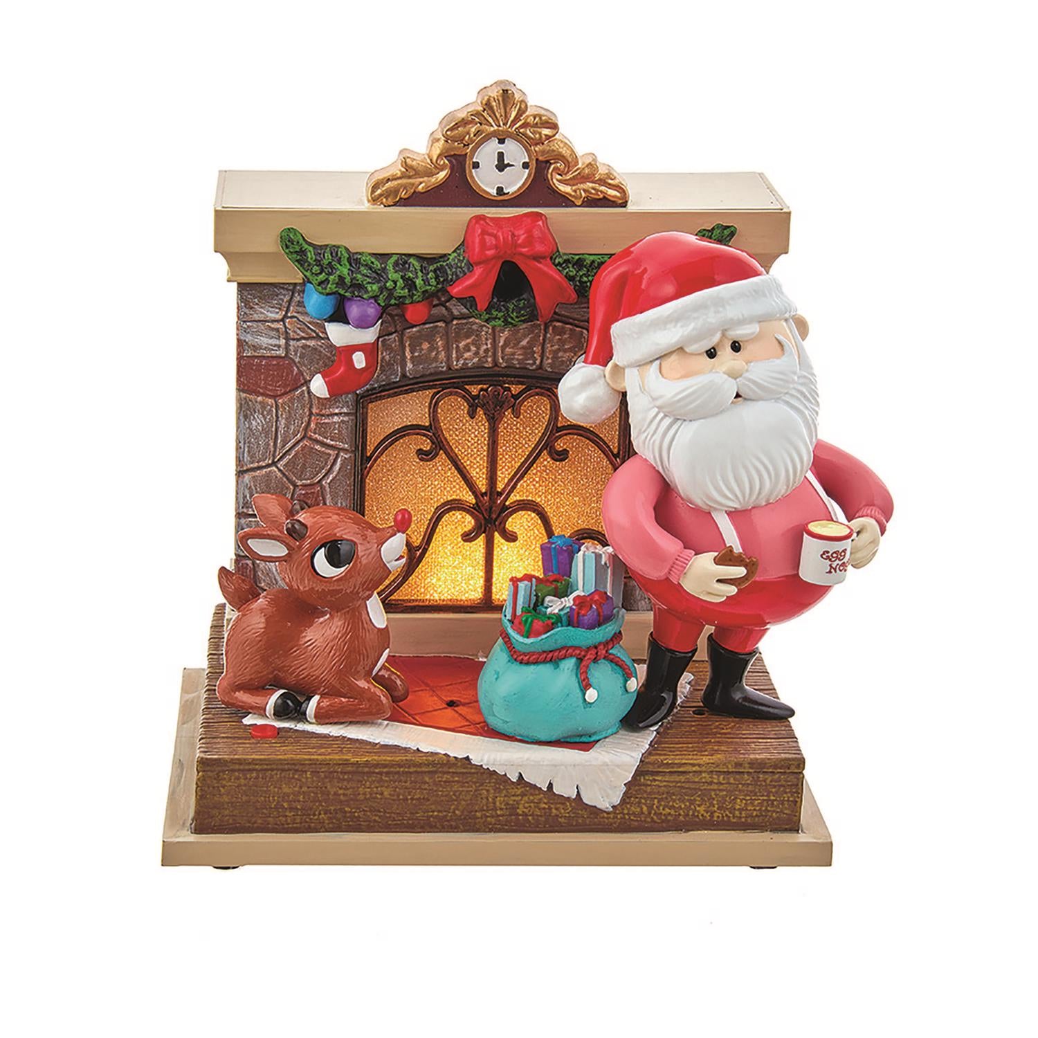 Kurt S. Adler Rudolph and Santa Musical Fireplace Table Decor 7 in. - Case of 6