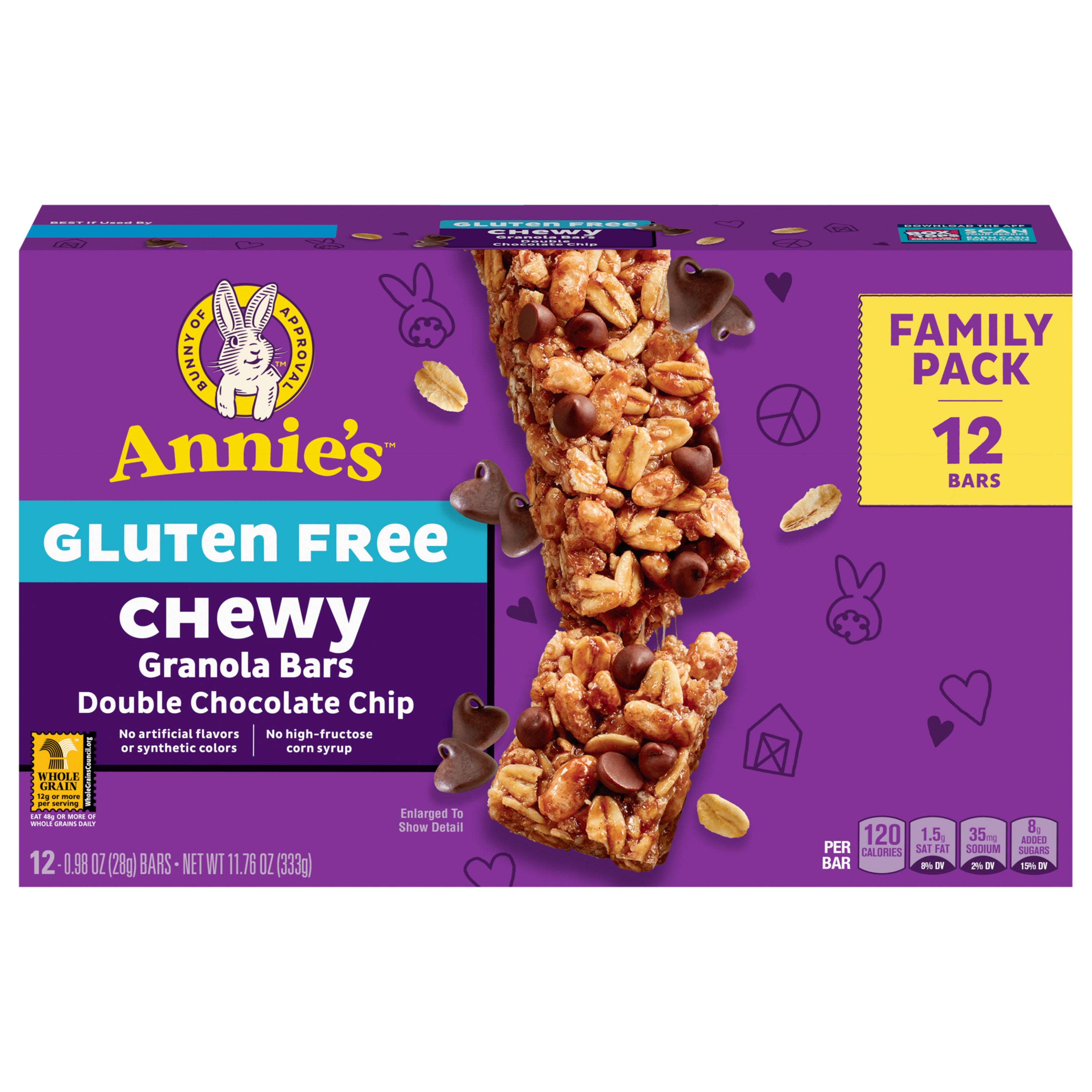 Annie's Gluten Free Chewy Granola Bar, Double Chocolate Chip, 11.76 oz, 12 Bars - Case of 6