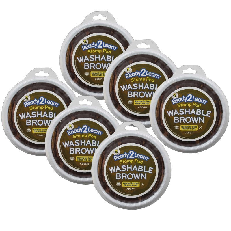 READY 2 LEARN - Jumbo Circular Washable Stamp Pad - Brown - 5.75" dia. - Pack of 6