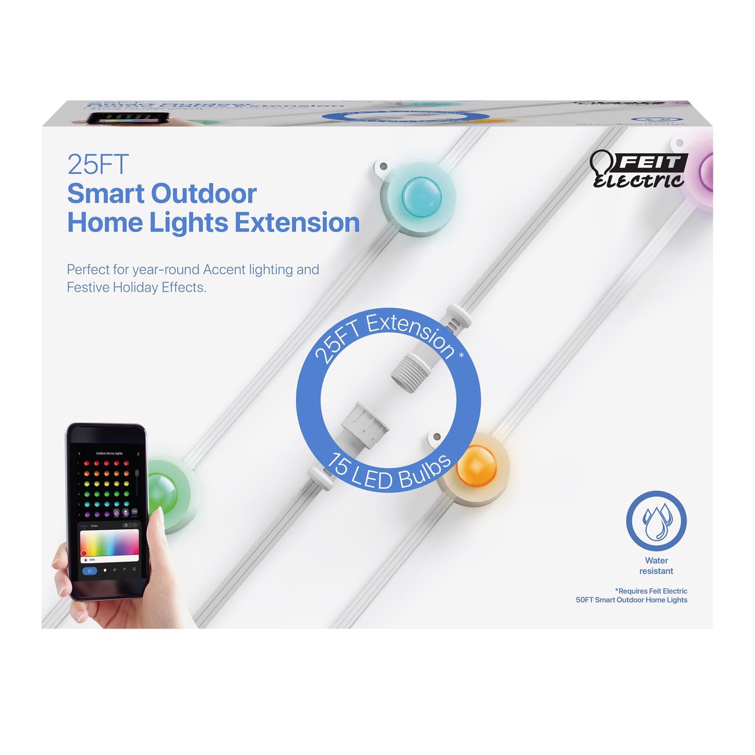 Feit LED Smart-Enabled Permanent Color Changing String Light Extension Multicolored 25 ft. 15 lights